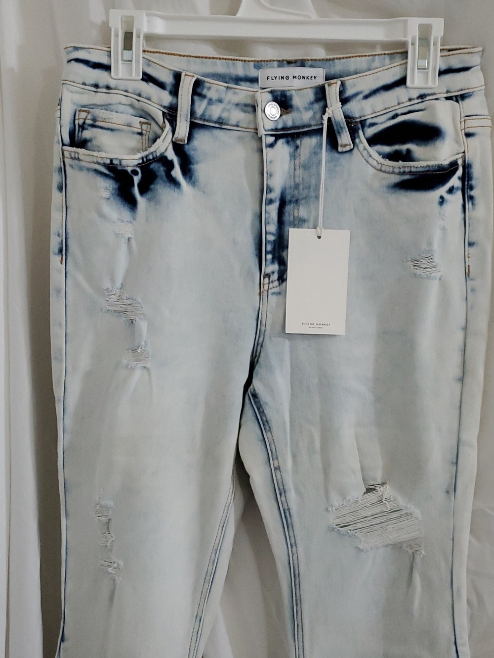Flying Monkey High‎ Rise Coco Blues distressed light wash Flares jeans size 29 - Picture 6 of 13